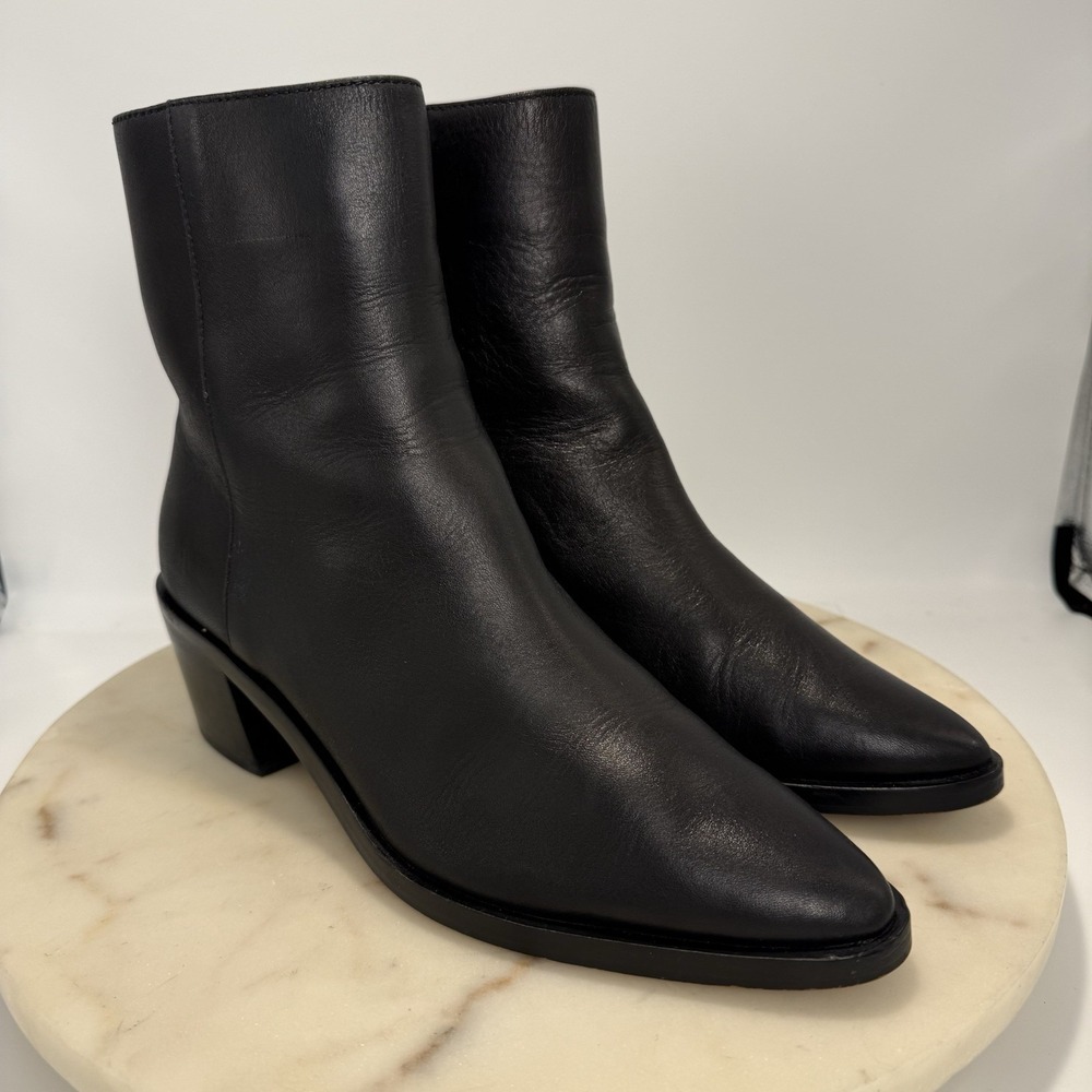 Madewell The Darcy Ankle Boot Black Leather Pointed Toe Block Heel Side Zip 8